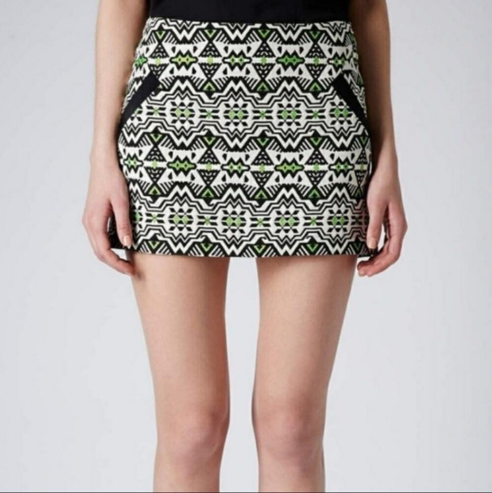 Topshop Jacquard Mini Skirt size 4 Small Aztec Tribal Geometric Print Y2K